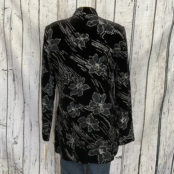NWT Vintage JBS LTD Velvet & Silver Glitter Flowers Asian Style Tunic Top - Picture 6 of 9